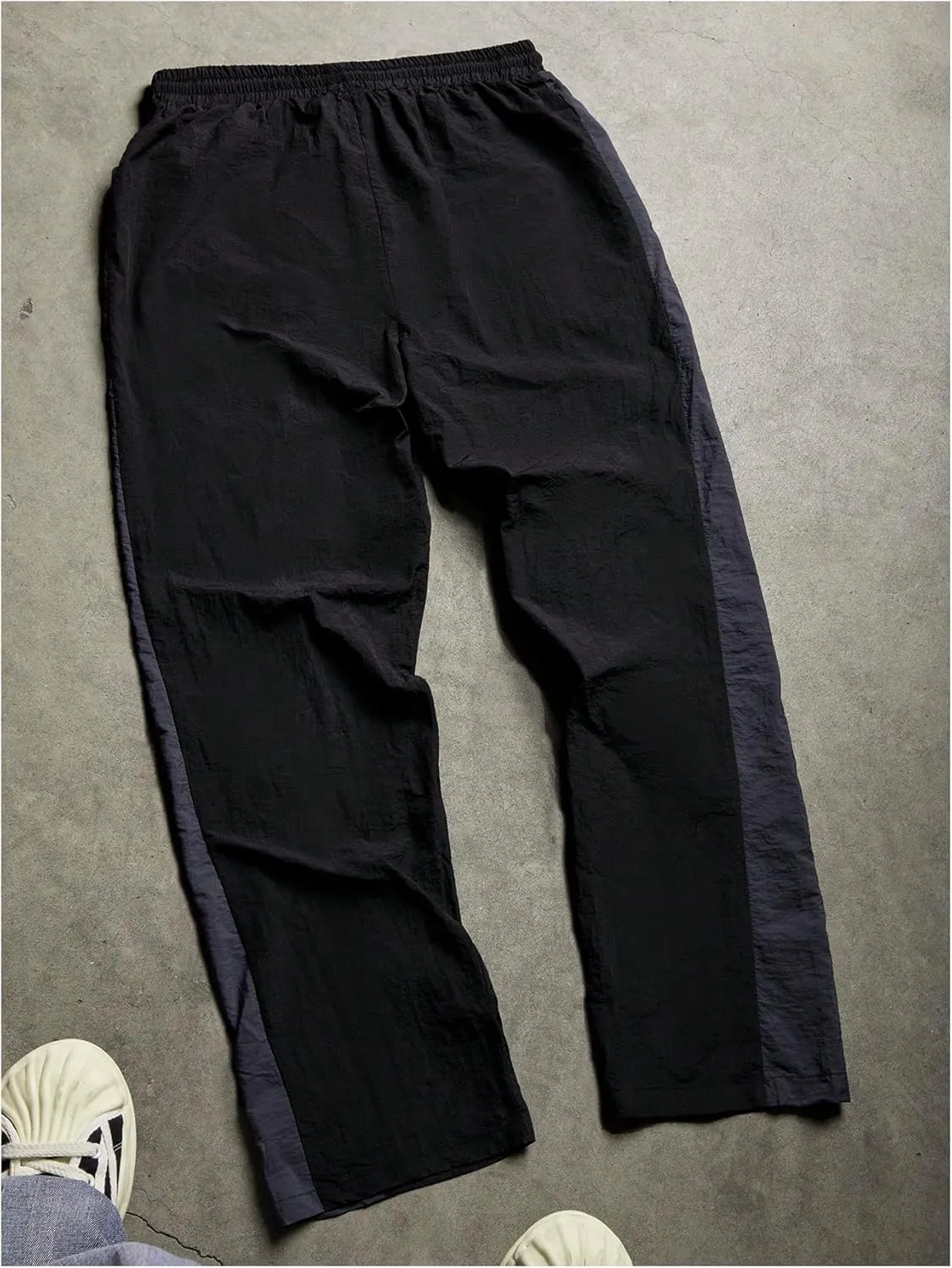 Men's Letter Print Wide Leg Track Pants Drawstring Waist Color Block Casual Workout Trousers