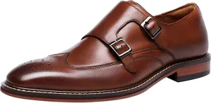 Mens Loafers Silp On Formal Dress Genuine Leather Double Buckle Monk Strap Loafers Fashion Comfort Business Shoes for Men