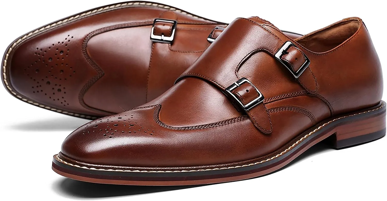 Mens Loafers Silp On Formal Dress Genuine Leather Double Buckle Monk Strap Loafers Fashion Comfort Business Shoes for Men