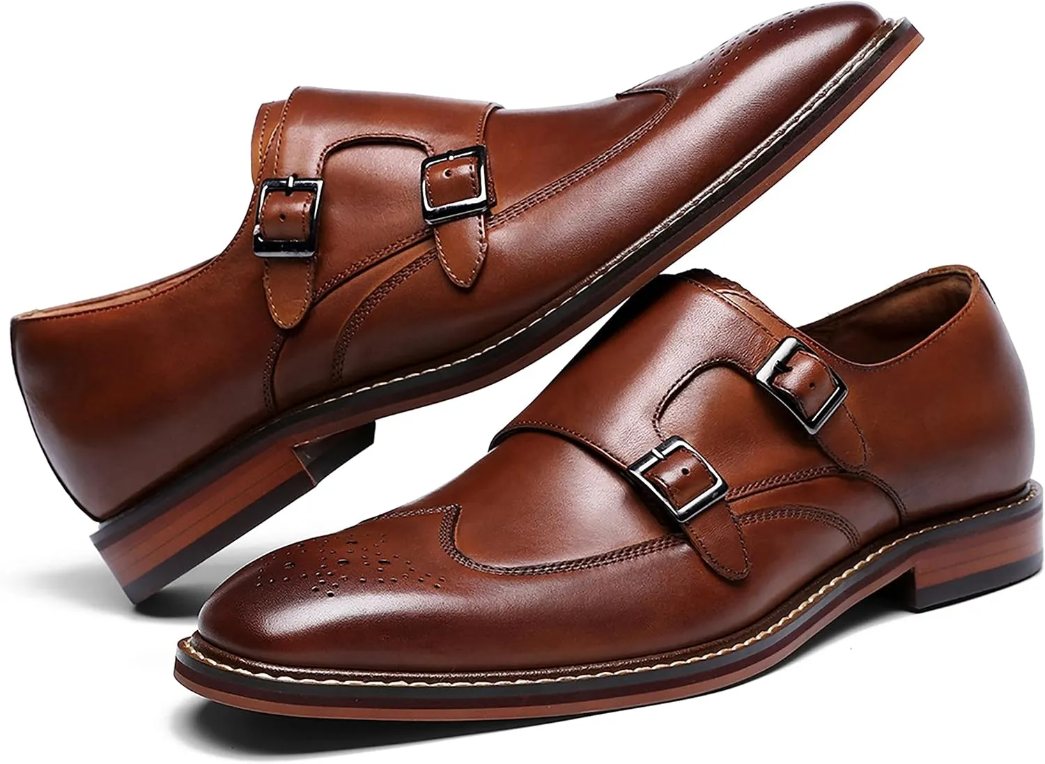Mens Loafers Silp On Formal Dress Genuine Leather Double Buckle Monk Strap Loafers Fashion Comfort Business Shoes for Men