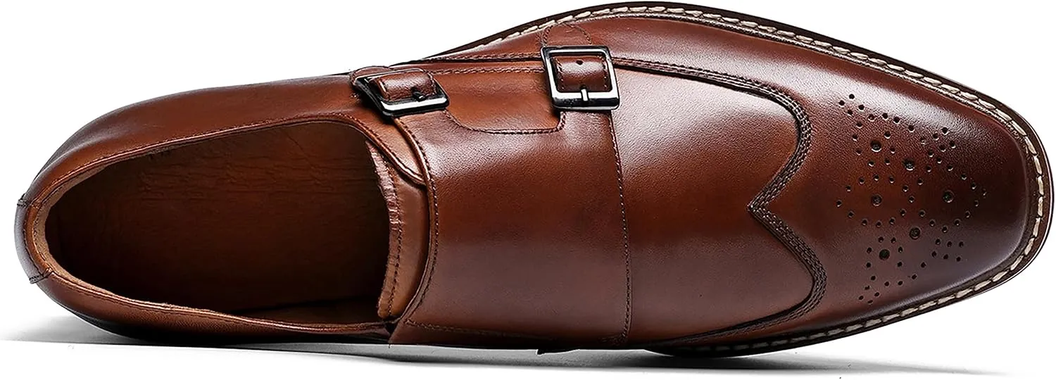 Mens Loafers Silp On Formal Dress Genuine Leather Double Buckle Monk Strap Loafers Fashion Comfort Business Shoes for Men