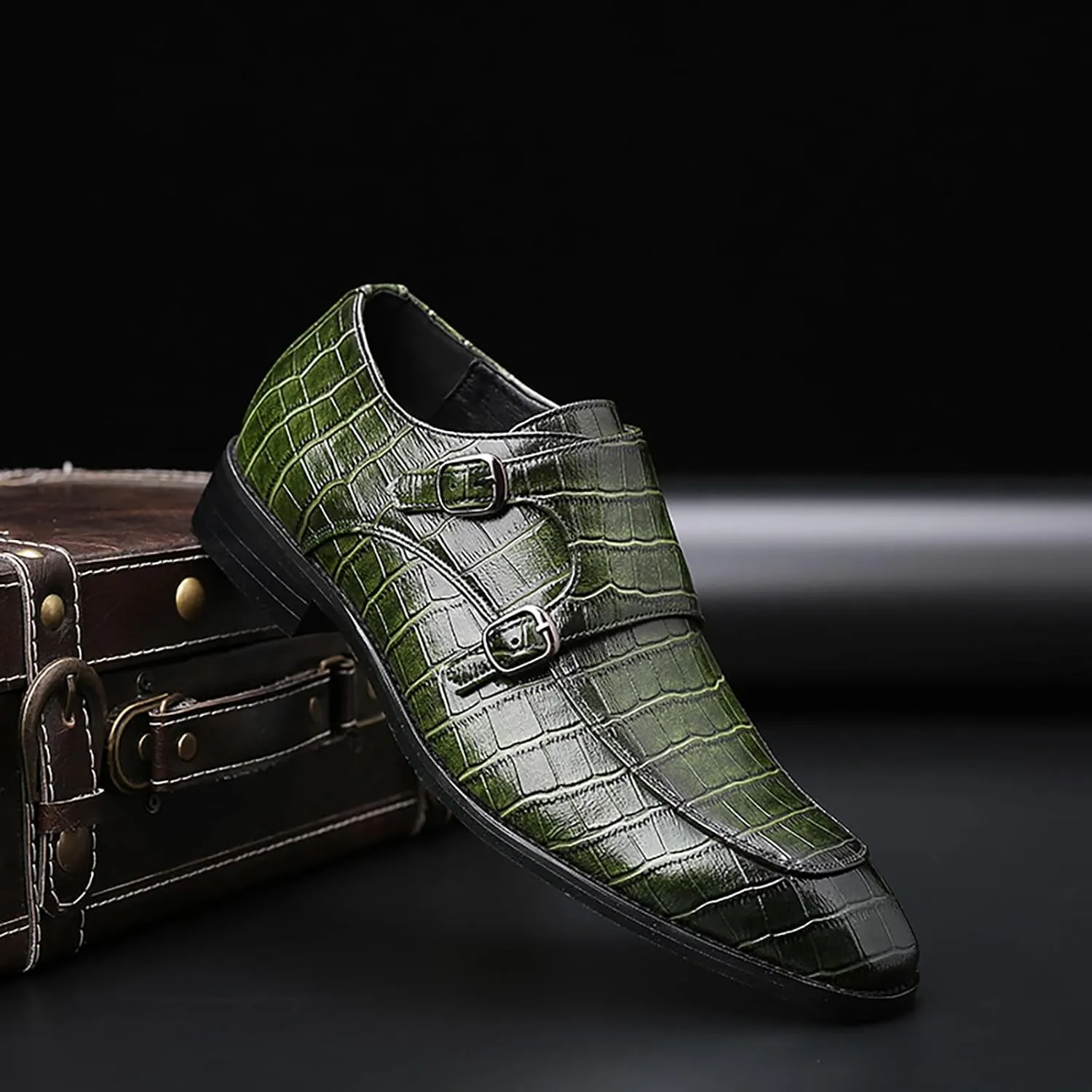 Men's Monk Strap Slip-On Loafers Premium PU Leather Oxford Dress Shoes Comfortable Business Casual Footwear Formal & Office Wear
