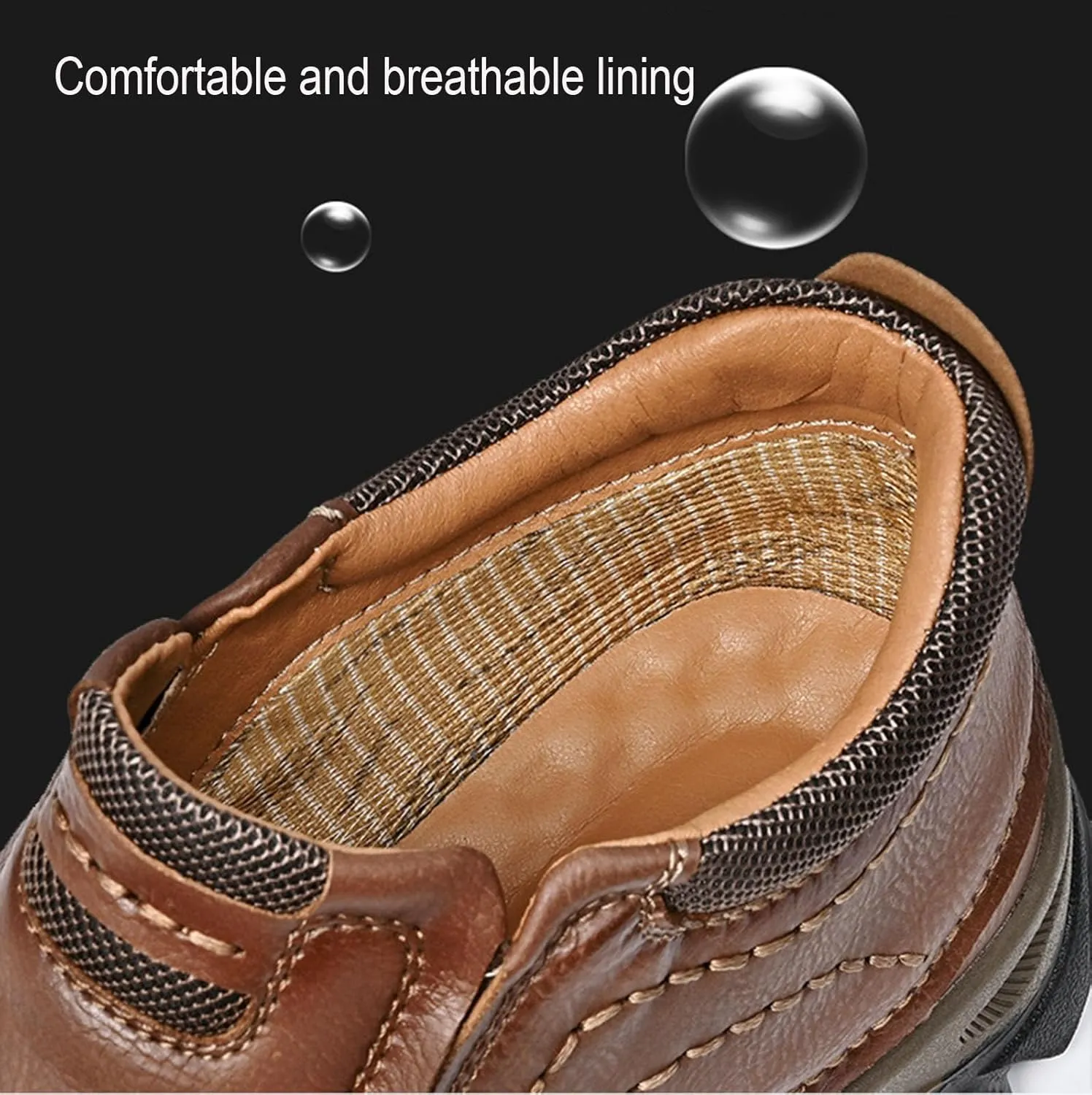 Men's Outdoor Retro Slip On Thick Sole Hiking Shoes Classic Non Slip Leather Adventure Driving Walking Shoes Comfortable Hand Sewn Lefu Shoes