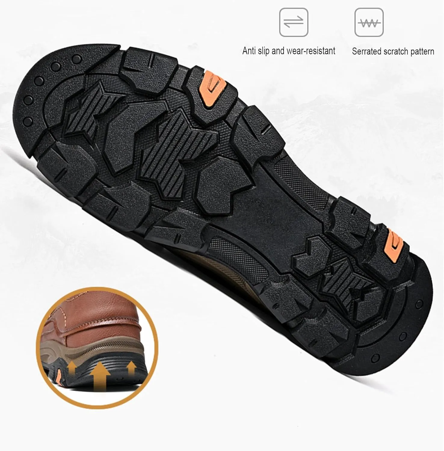 Men's Outdoor Retro Slip On Thick Sole Hiking Shoes Classic Non Slip Leather Adventure Driving Walking Shoes Comfortable Hand Sewn Lefu Shoes