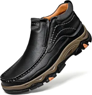 Men's Outdoor Retro Slip On Thick Sole Hiking Shoes Classic Non Slip Leather Adventure Driving Walking Shoes Comfortable Hand Sewn Lefu Shoes