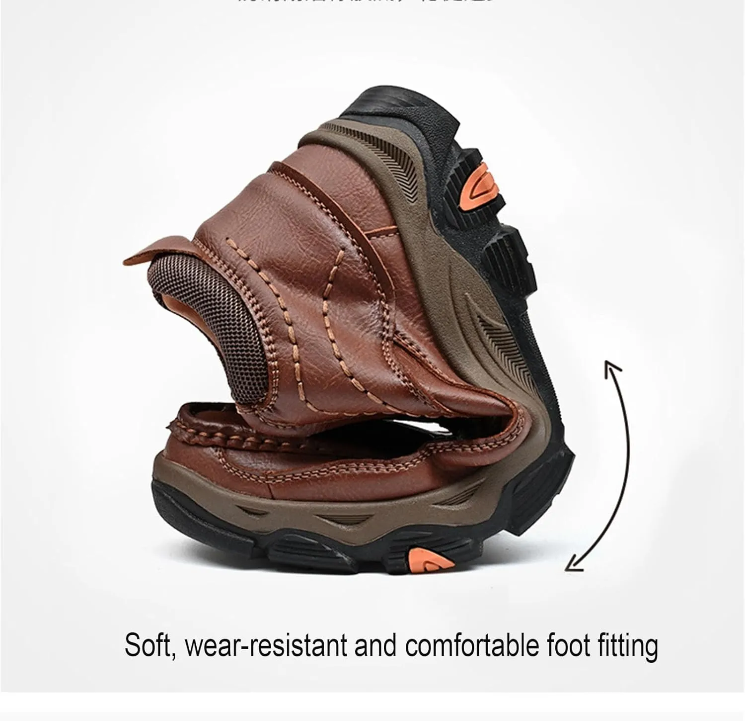 Men's Outdoor Retro Slip On Thick Sole Hiking Shoes Classic Non Slip Leather Adventure Driving Walking Shoes Comfortable Hand Sewn Lefu Shoes