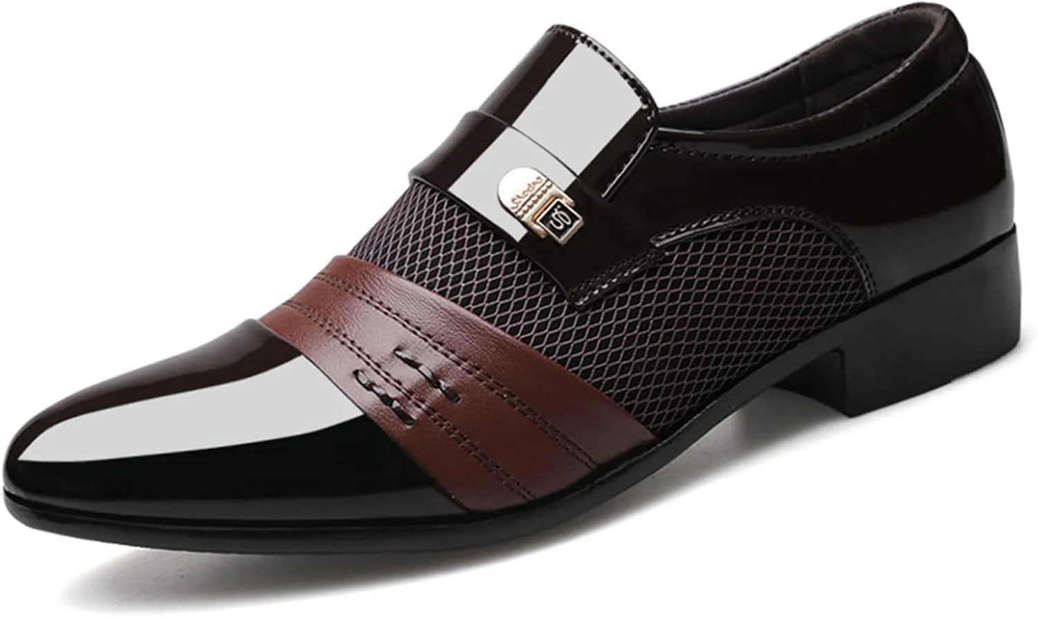 Men's Patent Leather Cap Toe Mesh Slip on Dress Loafers Formal Work Business Dress Office Shoes for Male