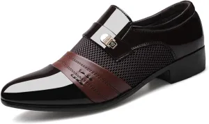 Men's Patent Leather Cap Toe Mesh Slip on Dress Loafers Formal Work Business Dress Office Shoes for Male