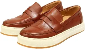 Men's Retro Casual Slip On Loafers Shoes Thick-Soled Comfortable Sneakers Shoes Round Toe Fashion Rubber Soft Sole Breathable Walking Driving Shoes(White-Patch Five-Pointed star4,9)