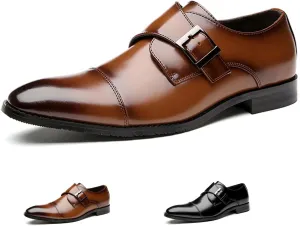 Men's Slip-On Monk Strap Dress Loafers,Fashion Pointy Leather Formal Oxford Shoes Casual Business Party Wedding Men Shoes