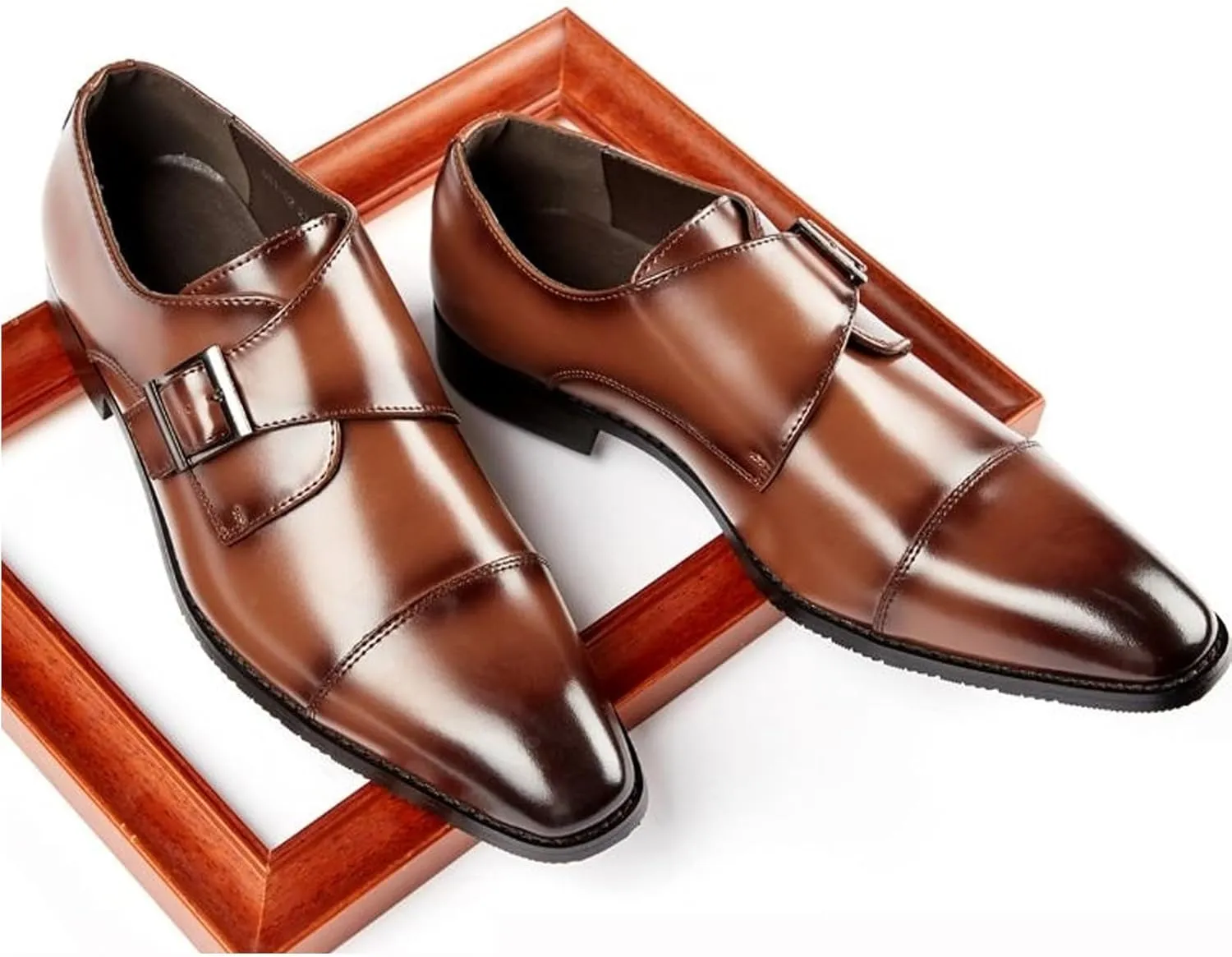 Men's Slip-On Monk Strap Dress Loafers,Fashion Pointy Leather Formal Oxford Shoes Casual Business Party Wedding Men Shoes