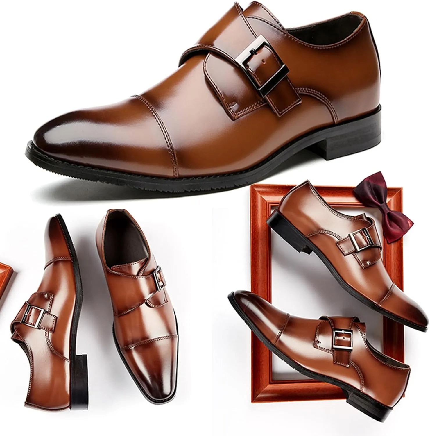 Men's Slip-On Monk Strap Dress Loafers,Fashion Pointy Leather Formal Oxford Shoes Casual Business Party Wedding Men Shoes