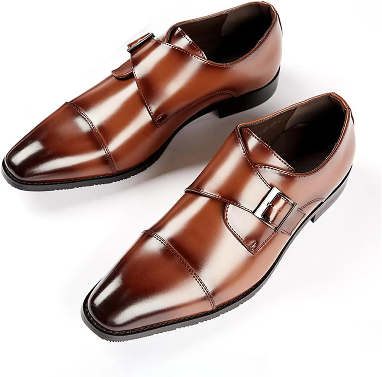 Men's Slip-On Monk Strap Dress Loafers,Fashion Pointy Leather Formal Oxford Shoes Casual Business Party Wedding Men Shoes