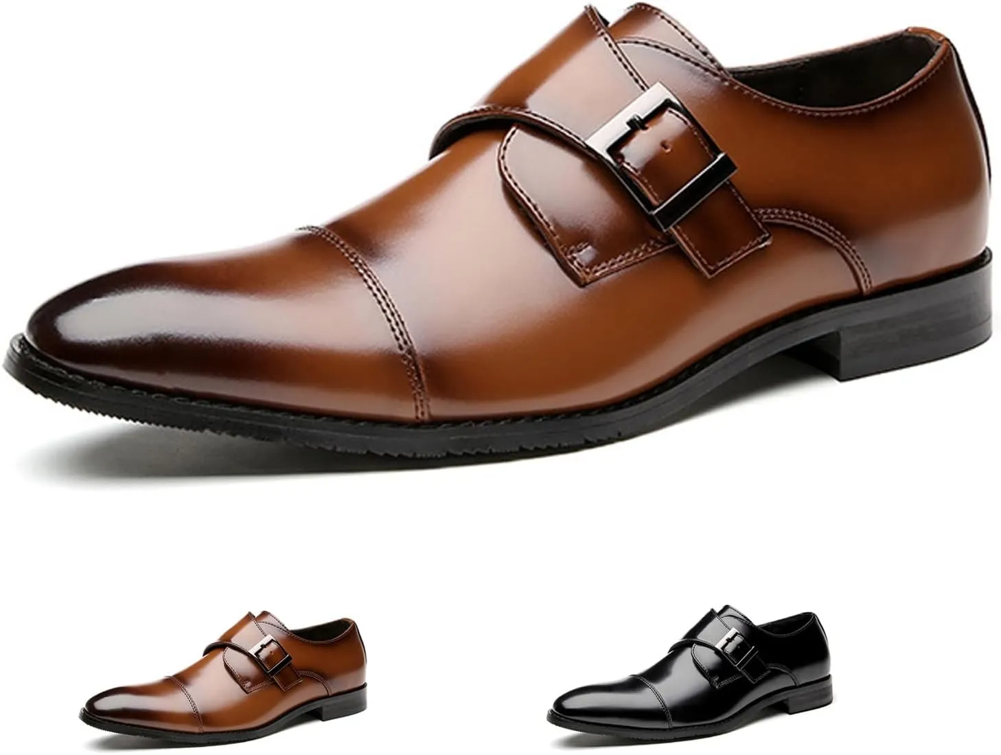 Men's Slip-On Monk Strap Dress Loafers,Fashion Pointy Leather Formal Oxford Shoes Casual Business Party Wedding Men Shoes