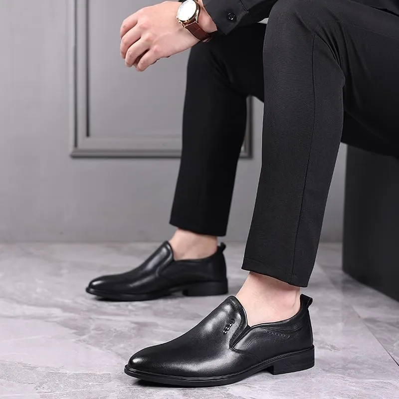 Men's Slip-Ons Loafers Retro Wingtip Dress Shoes Pointed Toe Non-Slip Softsole Walking Derby Shoes