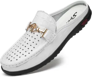 Men's Slippers Slip-On Loafers Leather Formal Wear Casual Open Back Sandals