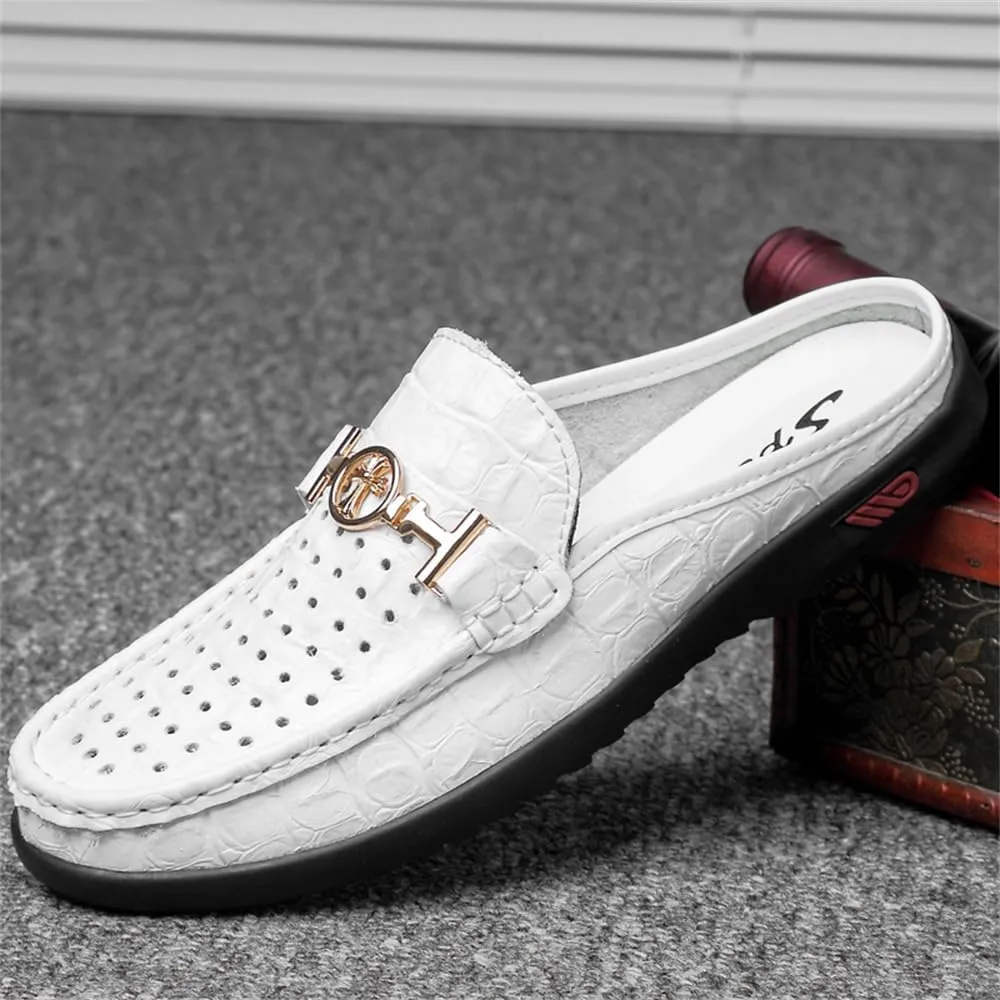 Men's Slippers Slip-On Loafers Leather Formal Wear Casual Open Back Sandals