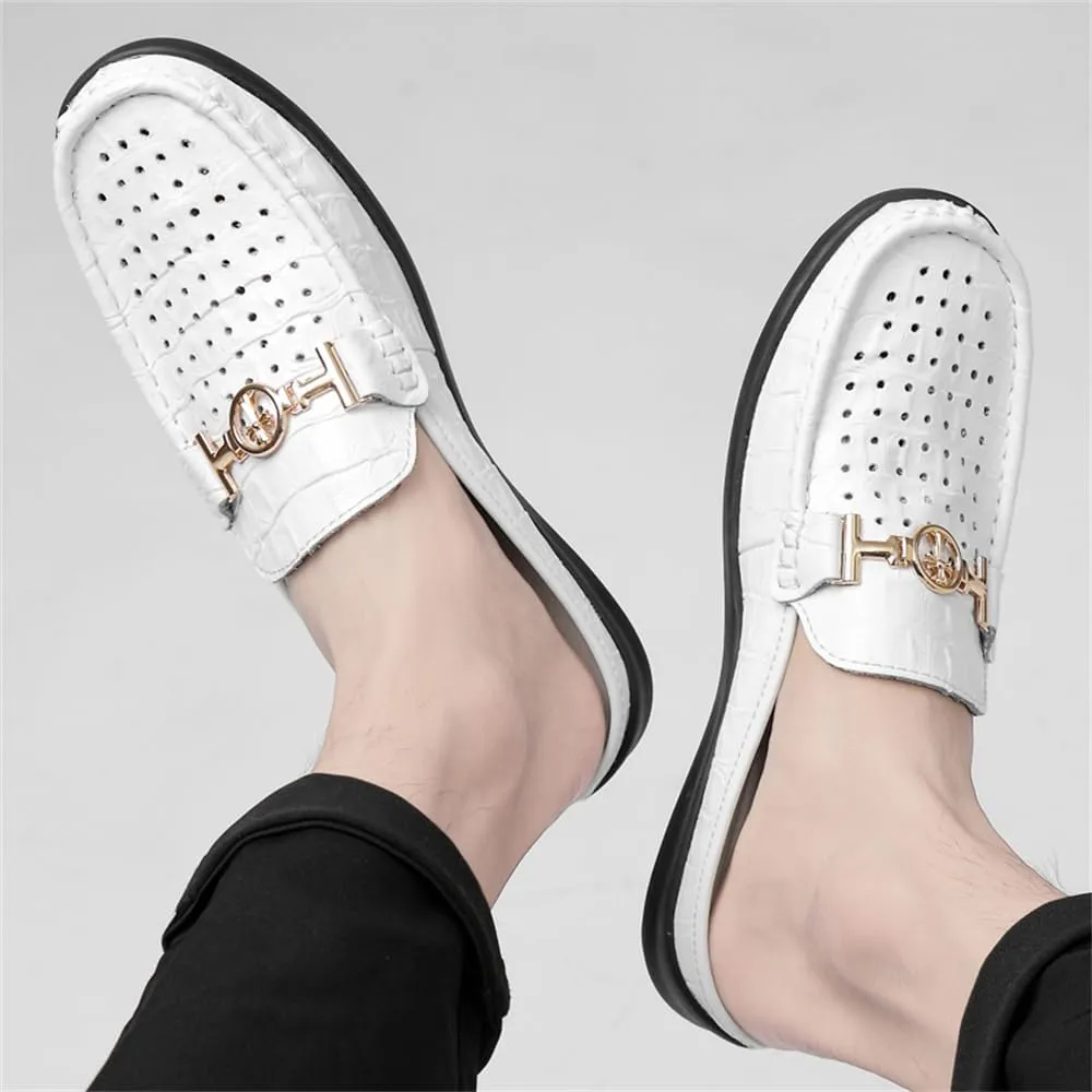 Men's Slippers Slip-On Loafers Leather Formal Wear Casual Open Back Sandals