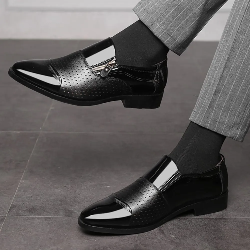 Men's Tuxedo Patent Leather Dress Shoes Classic Zip Formal Business Shoes Oxfords