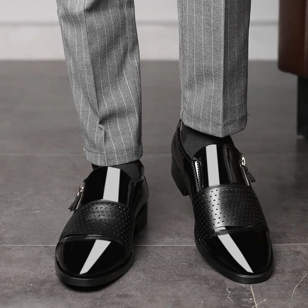 Men's Tuxedo Patent Leather Dress Shoes Classic Zip Formal Business Shoes Oxfords