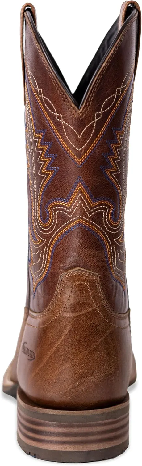 Men’s Western Cowboy Boots, Fashionable Embroidered Full Grain Leather, Square Toe Pull-On, 4-Layer Composite Sole, Slip-Resistant Work & Riding Boots