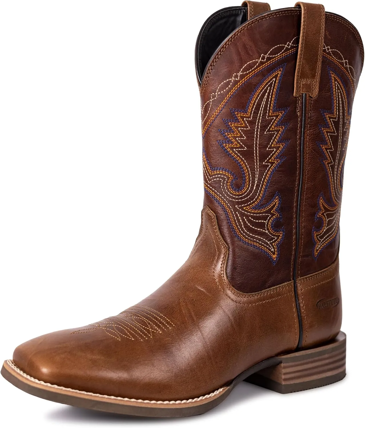 Men’s Western Cowboy Boots, Fashionable Embroidered Full Grain Leather, Square Toe Pull-On, 4-Layer Composite Sole, Slip-Resistant Work & Riding Boots