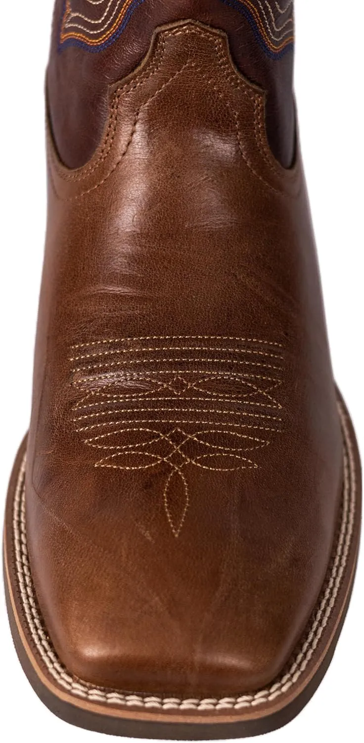 Men’s Western Cowboy Boots, Fashionable Embroidered Full Grain Leather, Square Toe Pull-On, 4-Layer Composite Sole, Slip-Resistant Work & Riding Boots