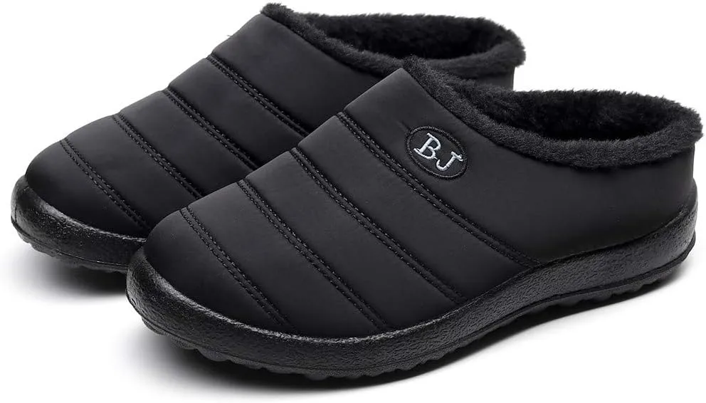 Mens Winter Boots Waterproof Snow Shoes, Unisex Hiking Footwear Slip-On Ankle Booties, High Top Womens Warm Slippers with Fuzzy Plush Lining Non-Slip Fur Lined Outdoor Sneakers