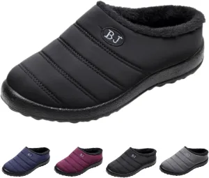 Mens Winter Boots Waterproof Snow Shoes, Unisex Hiking Footwear Slip-On Ankle Booties, High Top Womens Warm Slippers with Fuzzy Plush Lining Non-Slip Fur Lined Outdoor Sneakers