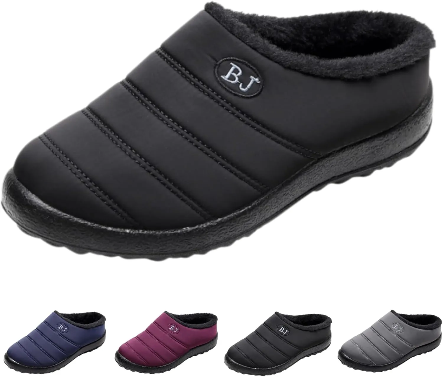 Mens Winter Boots Waterproof Snow Shoes, Unisex Hiking Footwear Slip-On Ankle Booties, High Top Womens Warm Slippers with Fuzzy Plush Lining Non-Slip Fur Lined Outdoor Sneakers