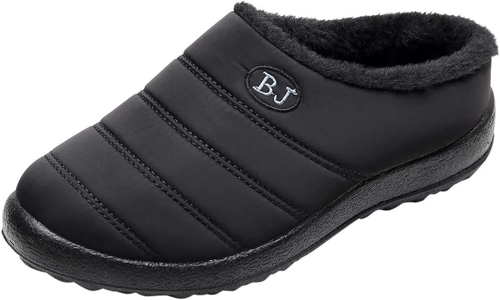 Mens Winter Boots Waterproof Snow Shoes, Unisex Hiking Footwear Slip-On Ankle Booties, High Top Womens Warm Slippers with Fuzzy Plush Lining Non-Slip Fur Lined Outdoor Sneakers