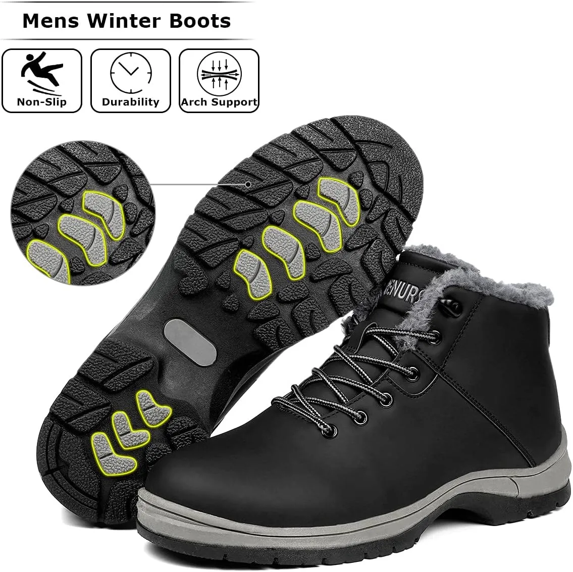 Mens Winter Snow Boots Water Resistant Warm Fur Lined Anti Slip Work Ankle Shoes Casual Lightweight Hiking Outdoor Trekking Boot