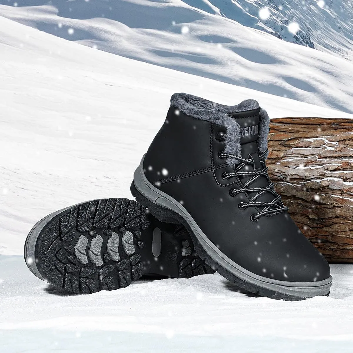 Mens Winter Snow Boots Water Resistant Warm Fur Lined Anti Slip Work Ankle Shoes Casual Lightweight Hiking Outdoor Trekking Boot