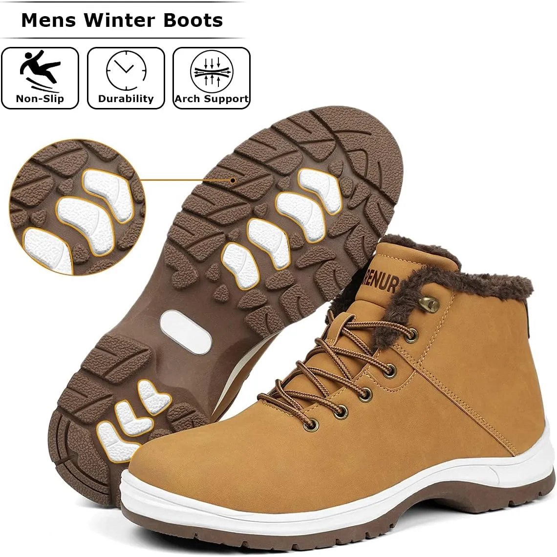 Mens Winter Snow Boots Water Resistant Warm Fur Lined Anti Slip Work Ankle Shoes Casual Lightweight Hiking Outdoor Trekking Boot