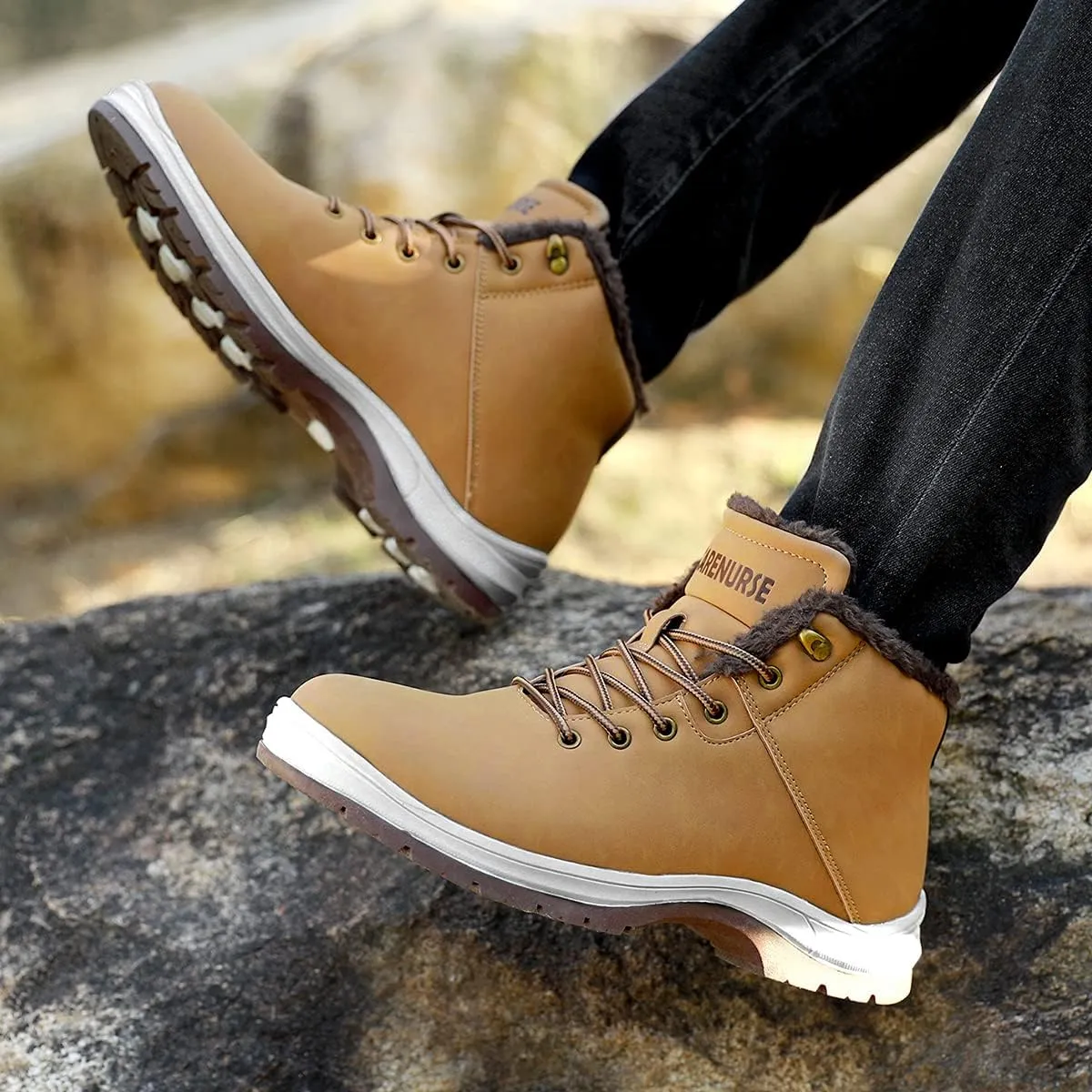 Mens Winter Snow Boots Water Resistant Warm Fur Lined Anti Slip Work Ankle Shoes Casual Lightweight Hiking Outdoor Trekking Boot