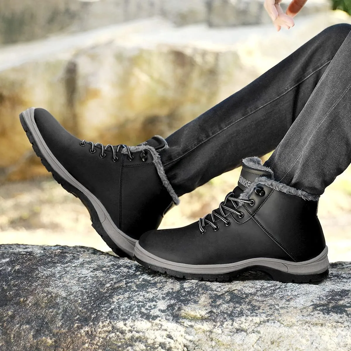 Mens Winter Snow Boots Water Resistant Warm Fur Lined Anti Slip Work Ankle Shoes Casual Lightweight Hiking Outdoor Trekking Boot