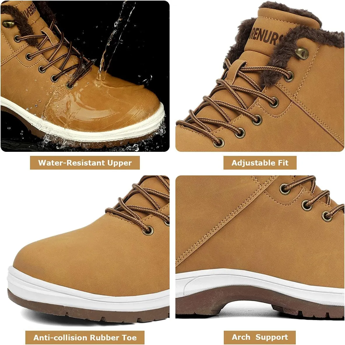 Mens Winter Snow Boots Water Resistant Warm Fur Lined Anti Slip Work Ankle Shoes Casual Lightweight Hiking Outdoor Trekking Boot