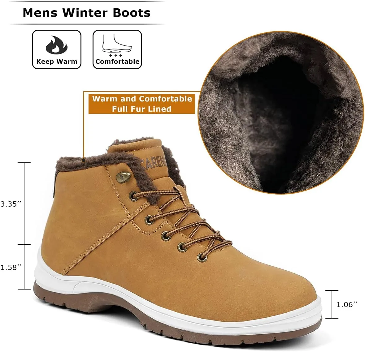 Mens Winter Snow Boots Water Resistant Warm Fur Lined Anti Slip Work Ankle Shoes Casual Lightweight Hiking Outdoor Trekking Boot