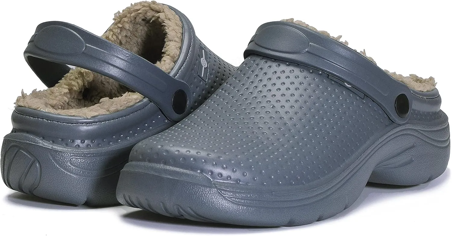 Men's Women's Lined Clogs Winter Waterproof Slippers Slip On Garden Shoes Non-Slip Home House Slipper Indoor Outdoor Mules with Soft Fleece Lining