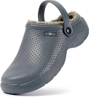 Men's Women's Lined Clogs Winter Waterproof Slippers Slip On Garden Shoes Non-Slip Home House Slipper Indoor Outdoor Mules with Soft Fleece Lining