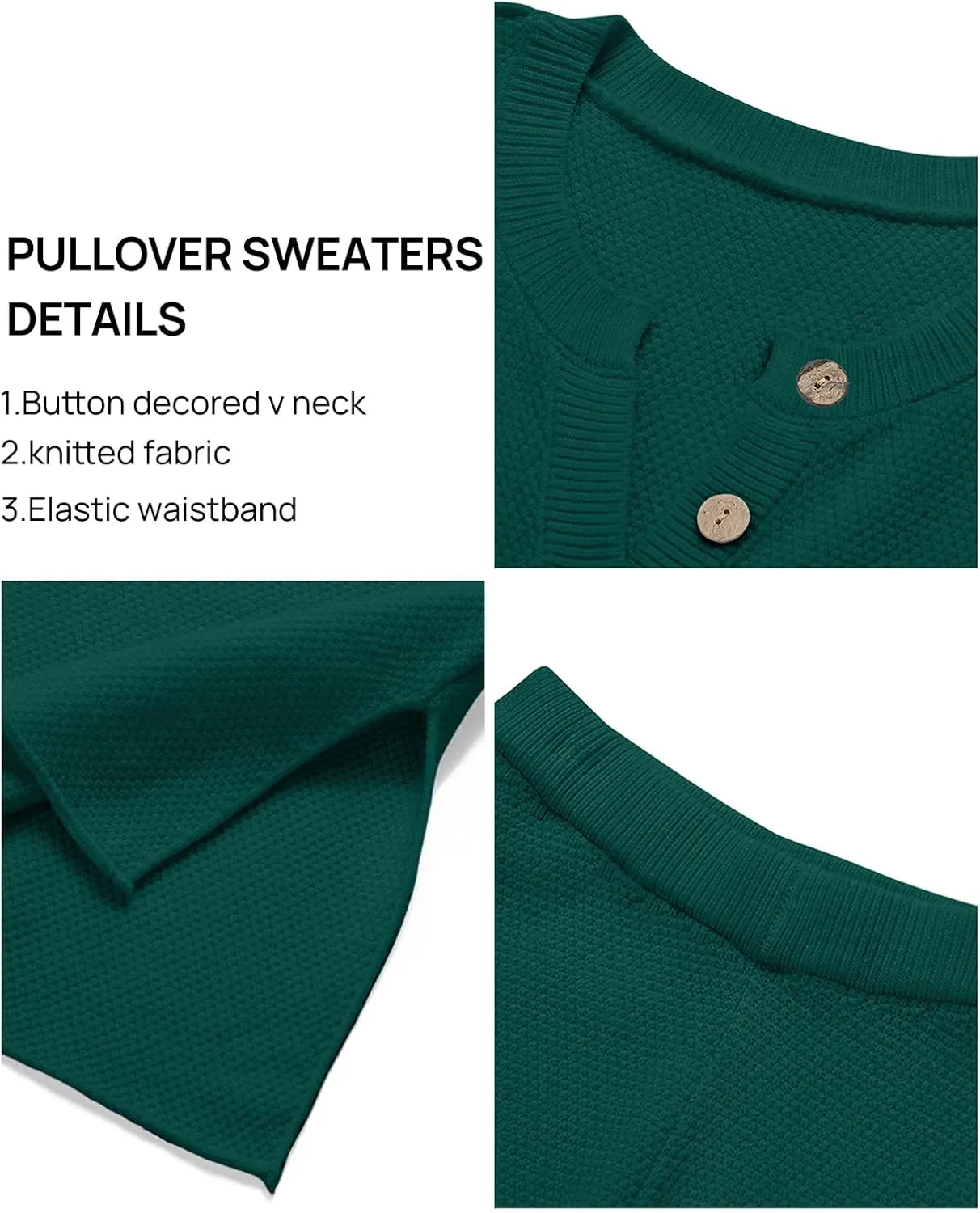 MEROKEETY Women's 2 Piece Outfit Sets Long Sleeve Button Knit Pullover Sweater and Pants Lounge Sets