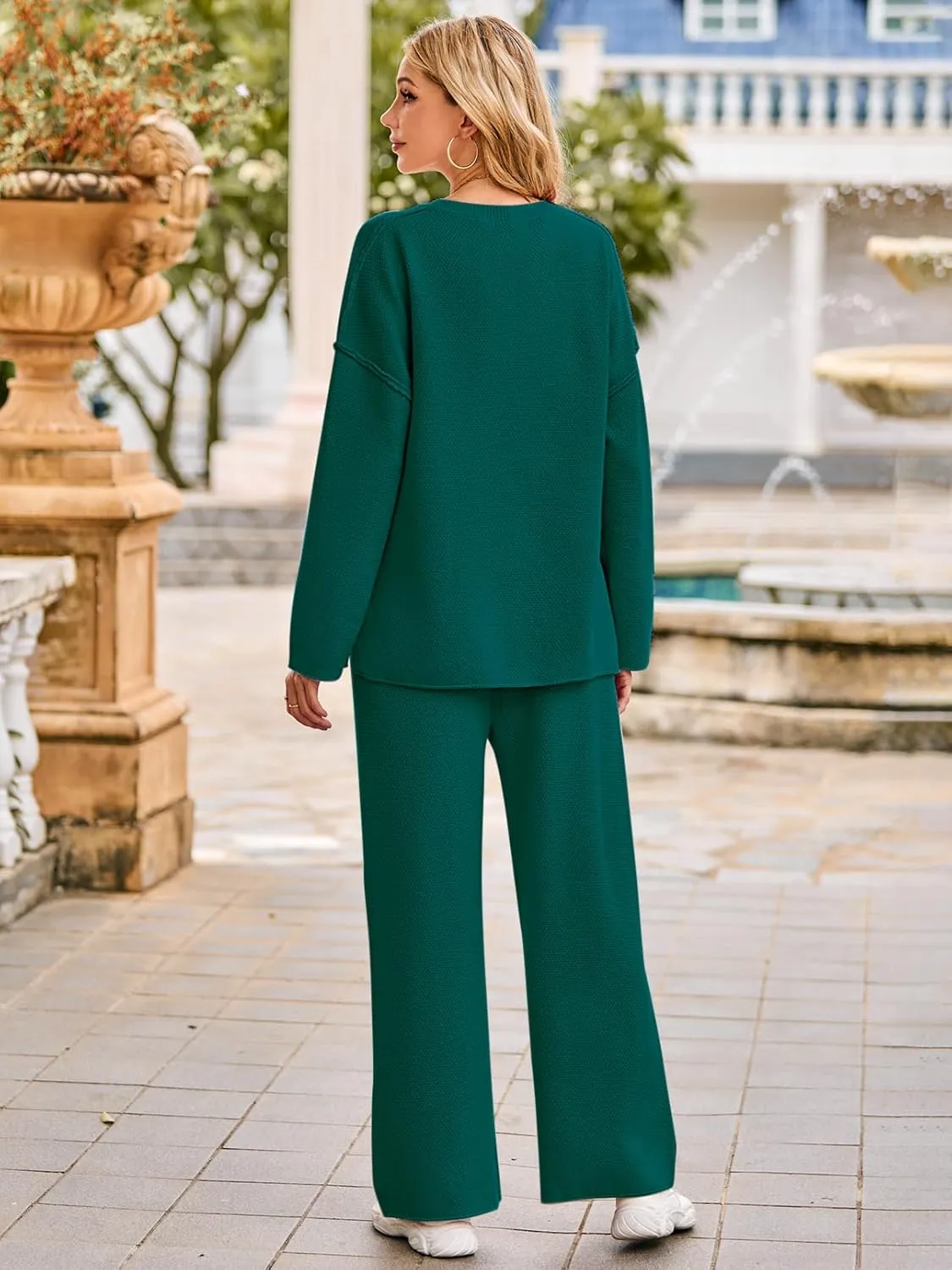 MEROKEETY Women's 2 Piece Outfit Sets Long Sleeve Button Knit Pullover Sweater and Pants Lounge Sets