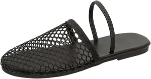 Mesh Flat Slippers for Women, Mesh Slipper for Women, Dressy Slip on for Womens Toe Casual Slingback Flat Mules Women's Fashion Buckle Strap Slide Fishnet Flats Summer Slippers