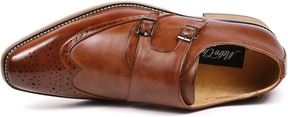 Metrocharm MC104 Men's Double Monk Strap Wing Tip Perforated Slip On Loafers Dress Shoes