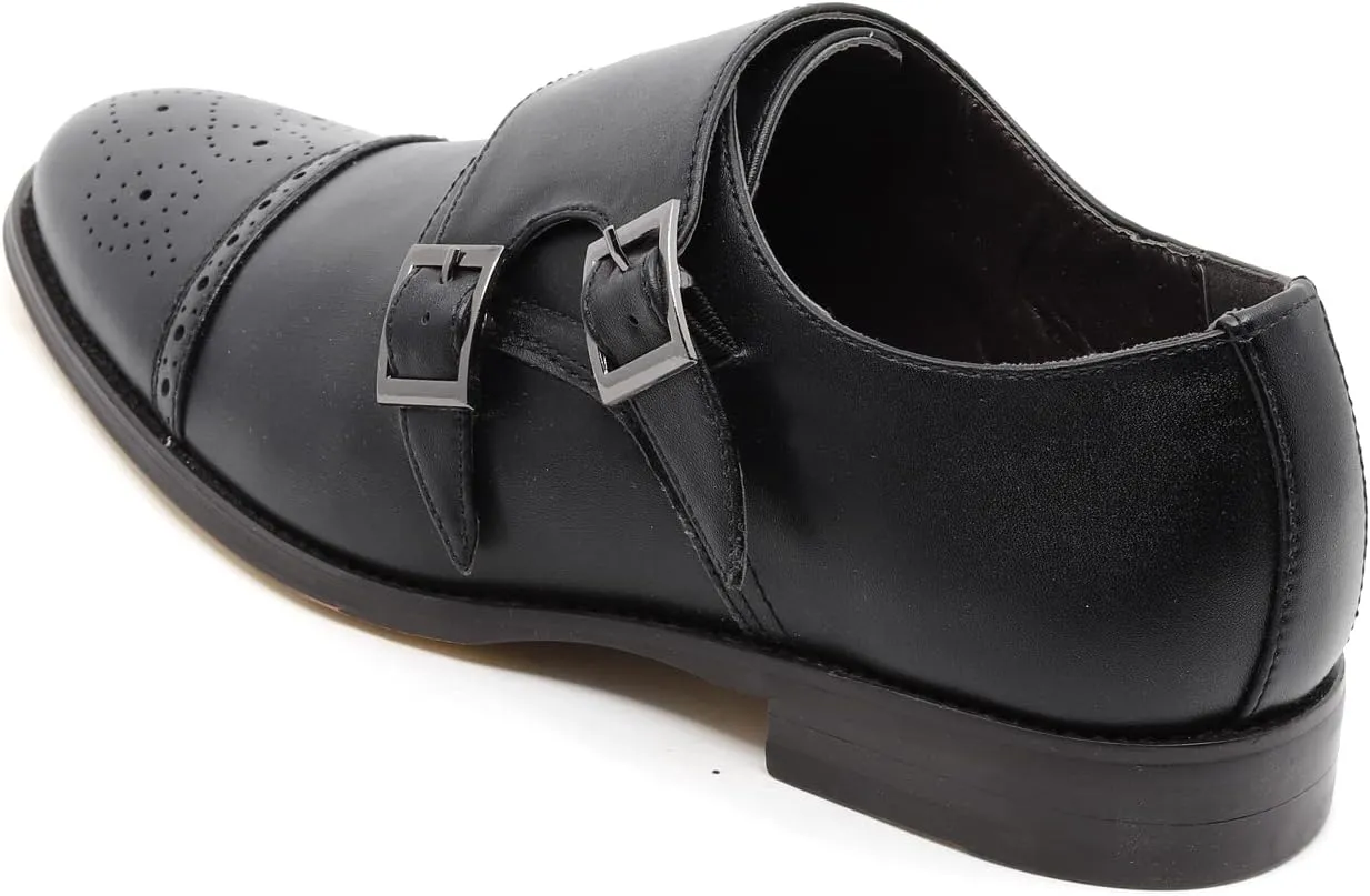 Metrocharm MC300 Men's Double Monk Strap Cap Toe Slip On Loafers Dress Shoes