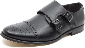 Metrocharm MC300 Men's Double Monk Strap Cap Toe Slip On Loafers Dress Shoes