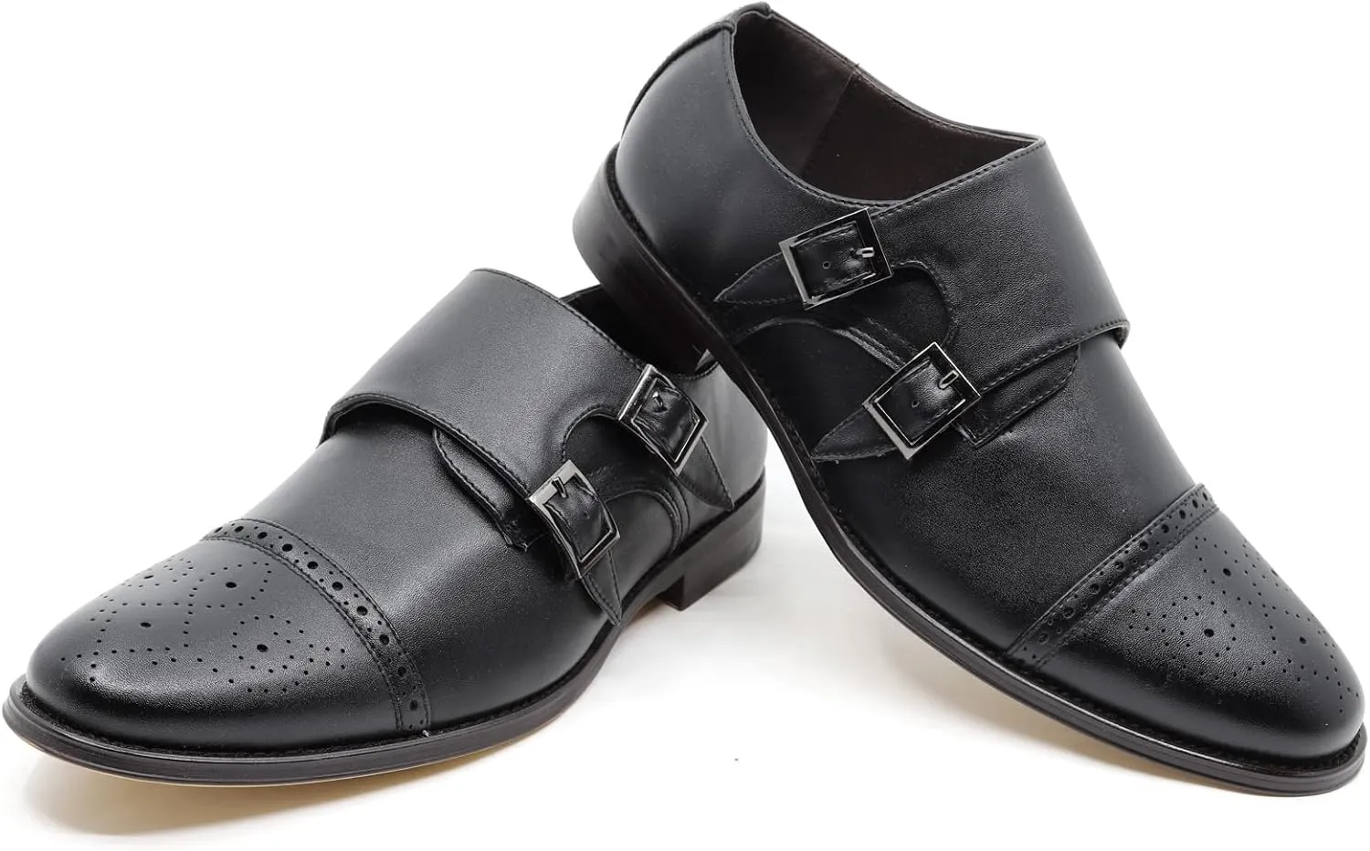 Metrocharm MC300 Men's Double Monk Strap Cap Toe Slip On Loafers Dress Shoes