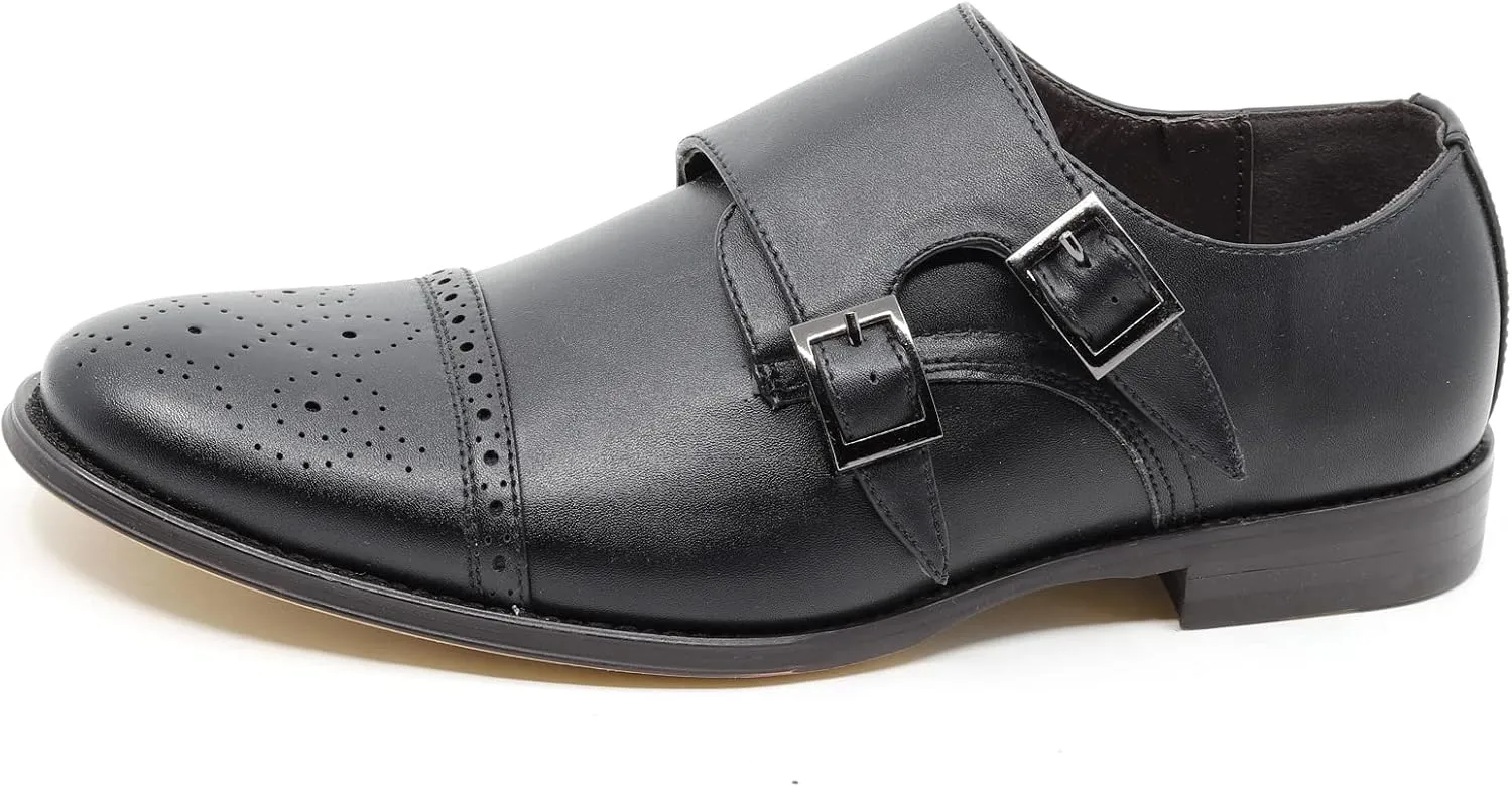 Metrocharm MC300 Men's Double Monk Strap Cap Toe Slip On Loafers Dress Shoes