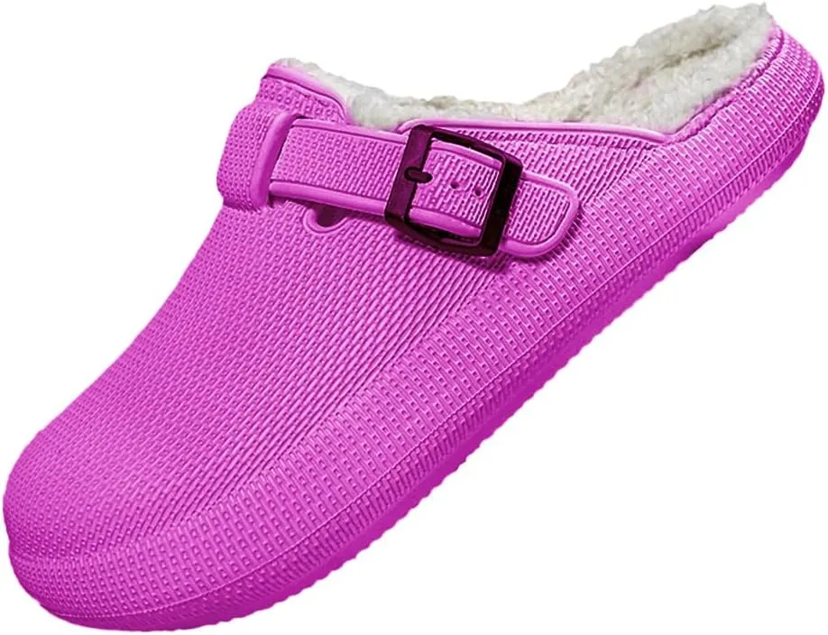 MGGMOKAY Unisex Winter Garden Shoes Fur Lined Clogs Warm House Slippers Indoor Outdoor Mules