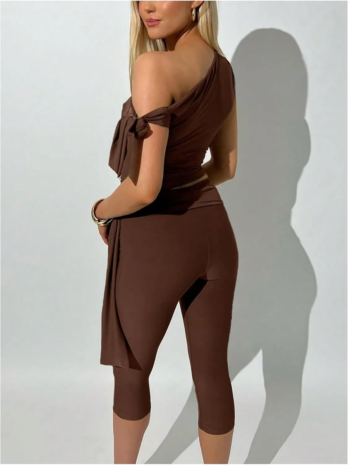 Milumia Women's Knot Side Off The Shoulder Tank Top Legging Pants Set Two Piece Outfit